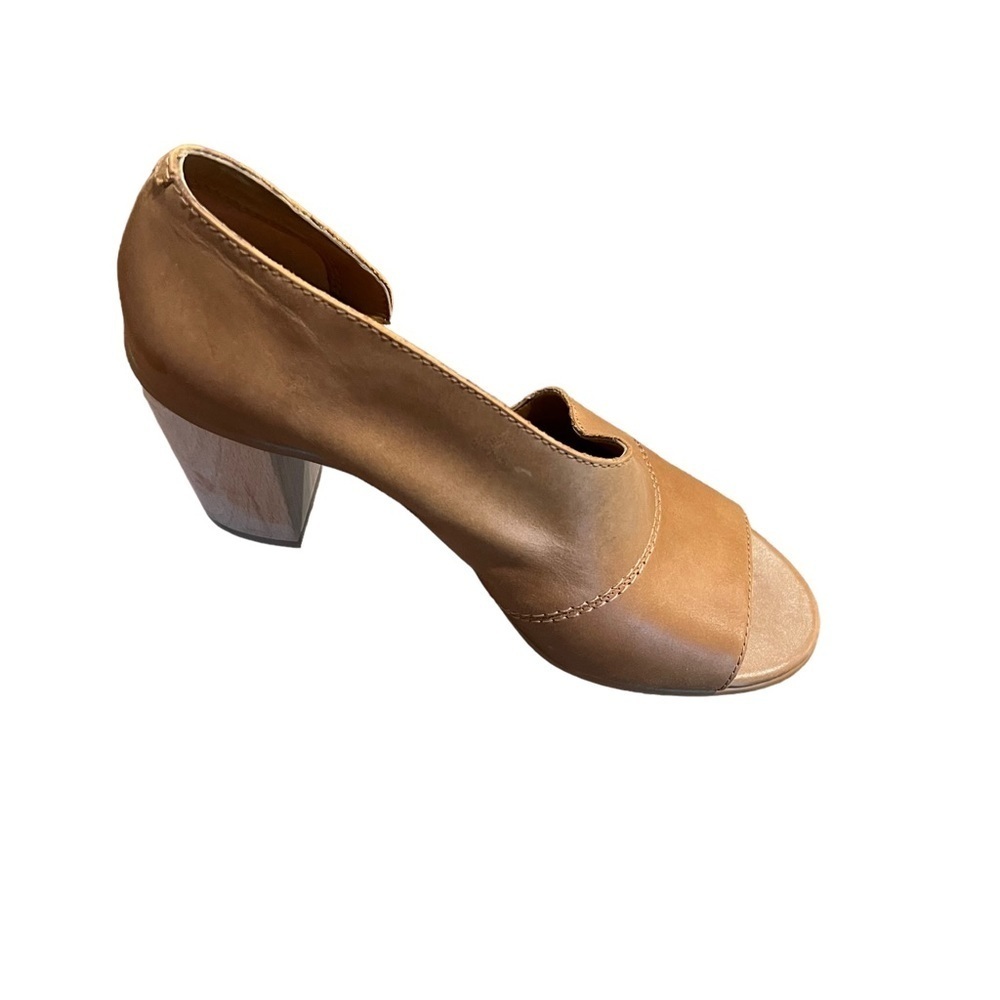 1.State Women’s Tan Brown Leather Asymmetrical Sandal Block Heel Size 6.5 M